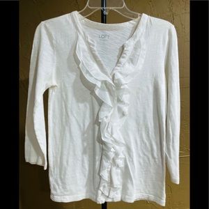 Ann Taylor Loft White Ruffle Long Sleeve Top Small